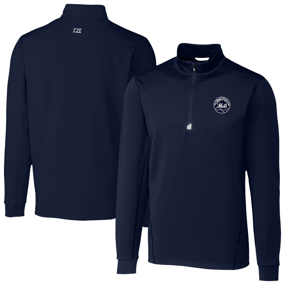 New York Mets Cutter & Buck Traverse Eco Tri-Blend DryTec Quarter-Zip Jacket - Navy