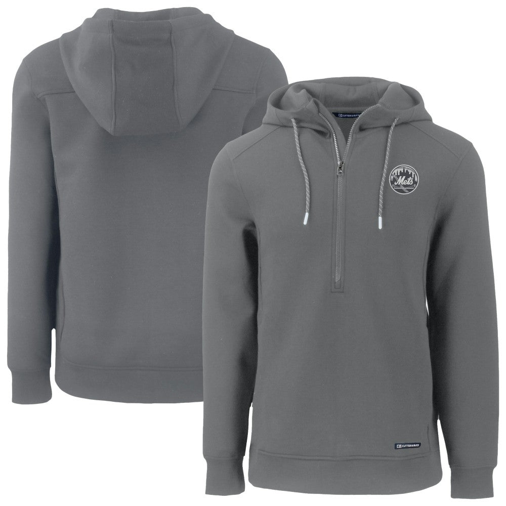New York Mets Cutter & Buck Roam Eco Recycled Tri-Blend Half-Zip Hoodie - Gray