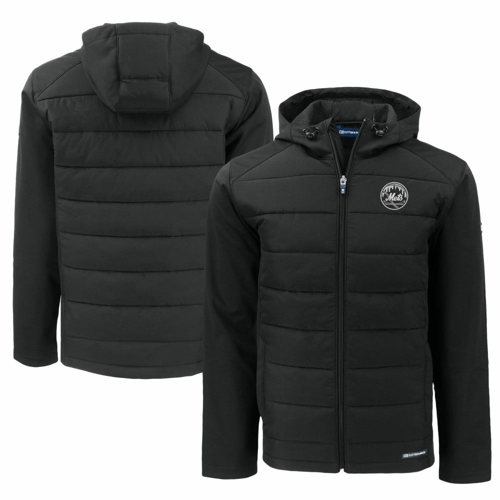 New York Mets Cutter & Buck Big & Tall Evoke Hybrid Eco Softshell Recycled Full-Zip Hooded PrimaLoft Jacket - Black