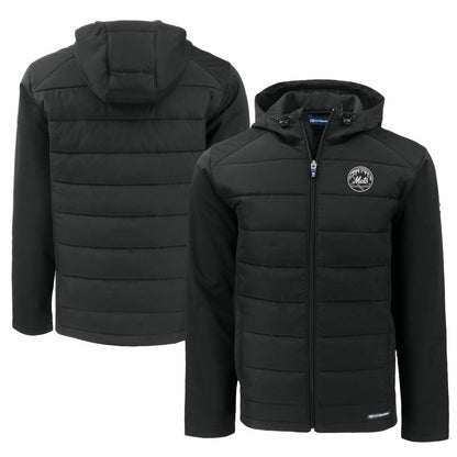New York Mets Cutter & Buck Big & Tall Evoke Hybrid Eco Softshell Recycled Full-Zip Hooded PrimaLoft Jacket - Black
