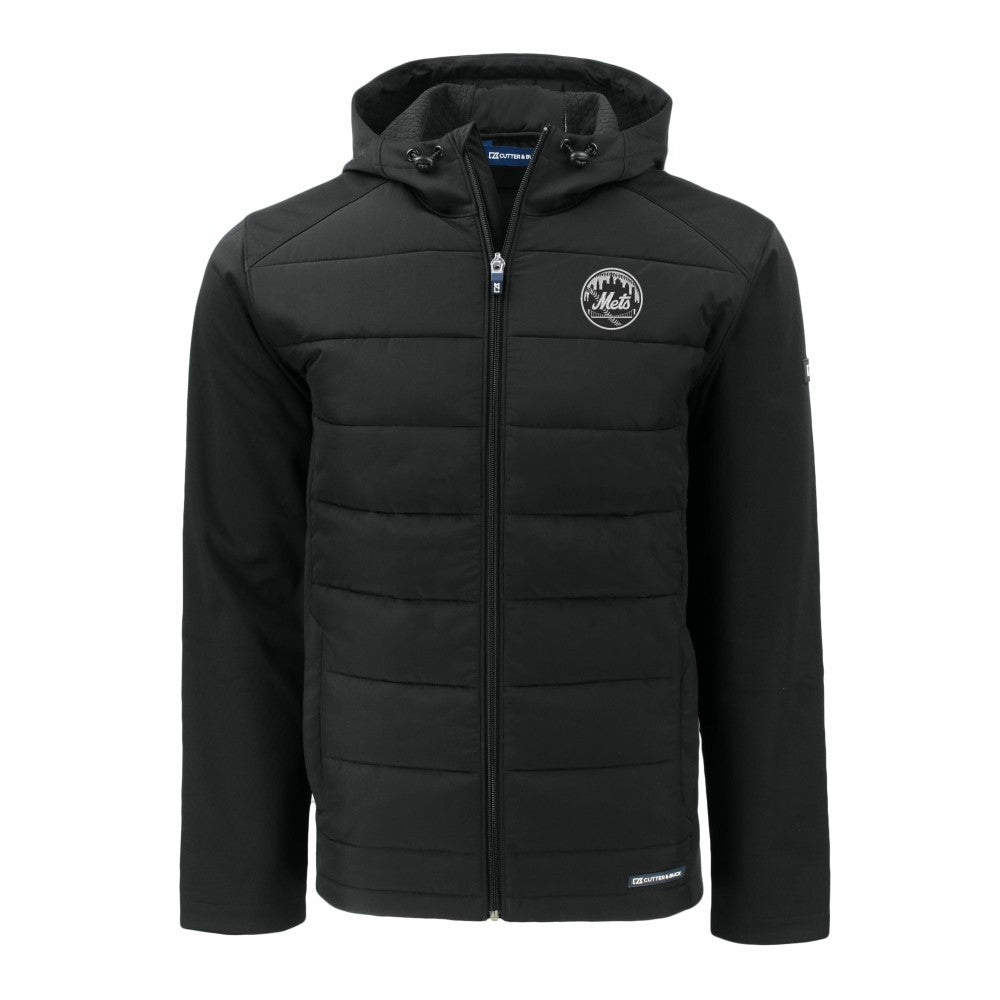 New York Mets Cutter & Buck Big & Tall Evoke Hybrid Eco Softshell Recycled Full-Zip Hooded PrimaLoft Jacket - Black