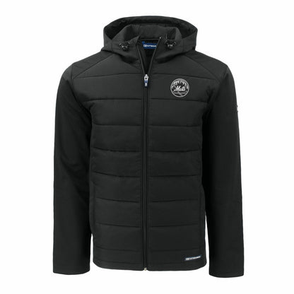 New York Mets Cutter & Buck Big & Tall Evoke Hybrid Eco Softshell Recycled Full-Zip Hooded PrimaLoft Jacket - Black