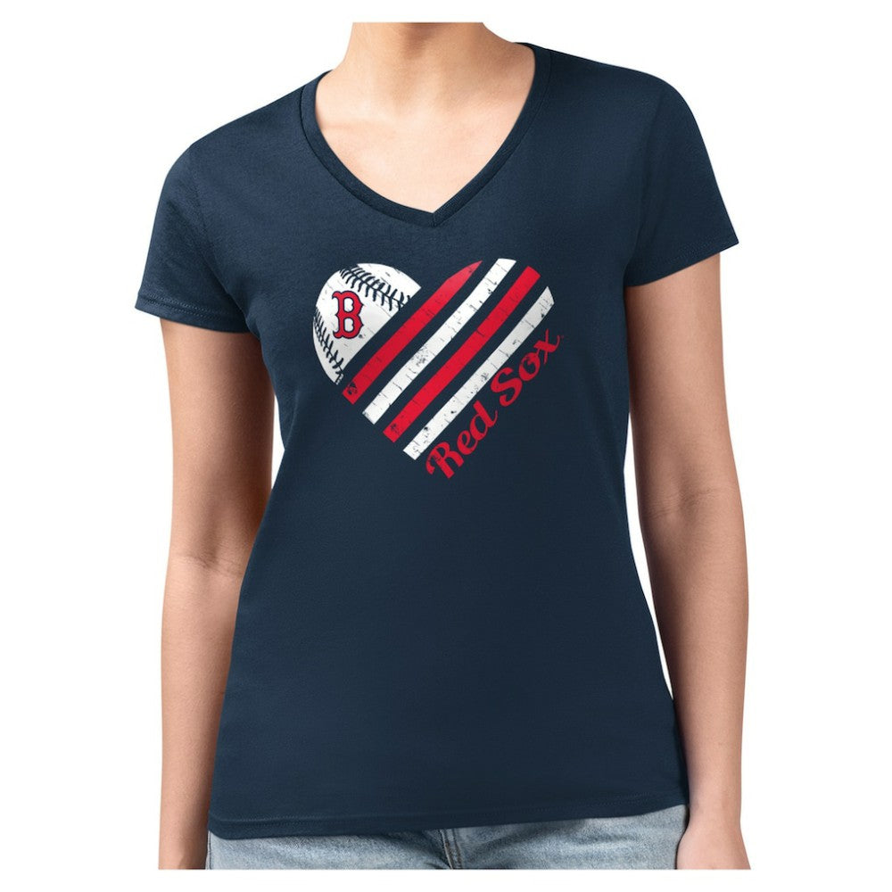 Boston Red Sox G-III 4Her by Carl Banks Women's Super-Slim Fit Lightweight Heart V-Neck T-Shirt - Navy