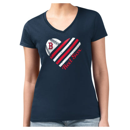 Boston Red Sox G-III 4Her by Carl Banks Women's Super-Slim Fit Lightweight Heart V-Neck T-Shirt - Navy