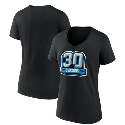 Carolina Panthers Women's 30th Anniversary V-Neck T-Shirt - Black on sale