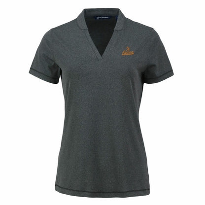 Houston Astros Cutter & Buck Women's Forge Stretch Blade DryTec V-Neck Polo - Heather Black