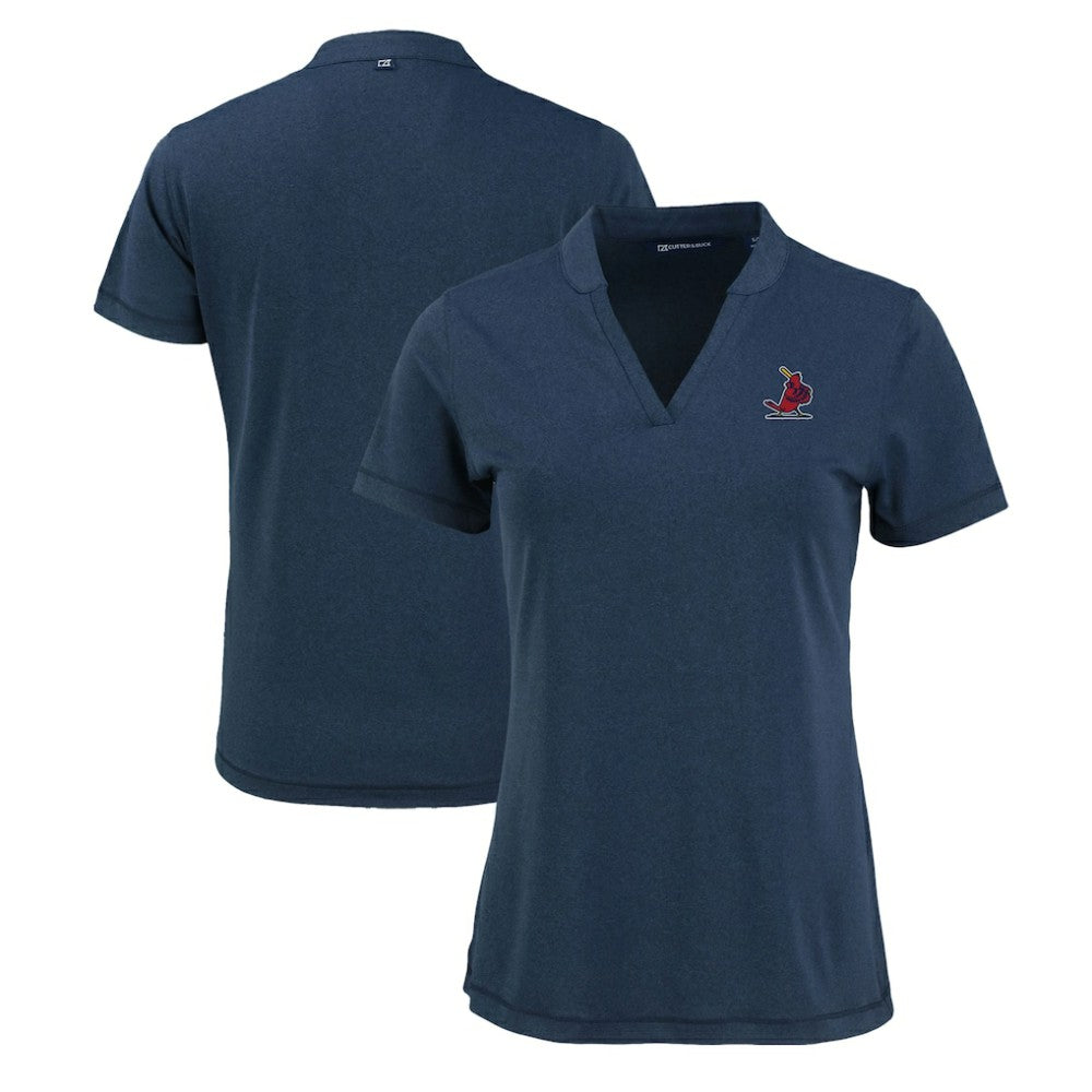 St. Louis Cardinals Cutter & Buck Women's Forge Stretch Blade DryTec V-Neck Polo - Heather Navy
