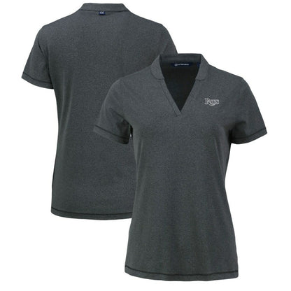 Tampa Bay Rays Cutter & Buck Women's Forge Stretch Blade DryTec V-Neck Polo - Heather Black