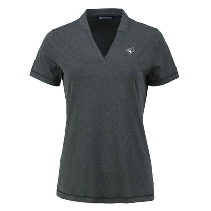 Toronto Blue Jays Cutter & Buck Women's Forge Stretch Blade DryTec V-Neck Polo - Heather Black