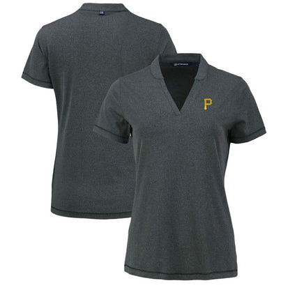Pittsburgh Pirates Cutter & Buck Women's Forge Stretch Blade DryTec V-Neck Polo - Heather Black