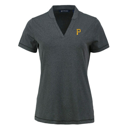 Pittsburgh Pirates Cutter & Buck Women's Forge Stretch Blade DryTec V-Neck Polo - Heather Black