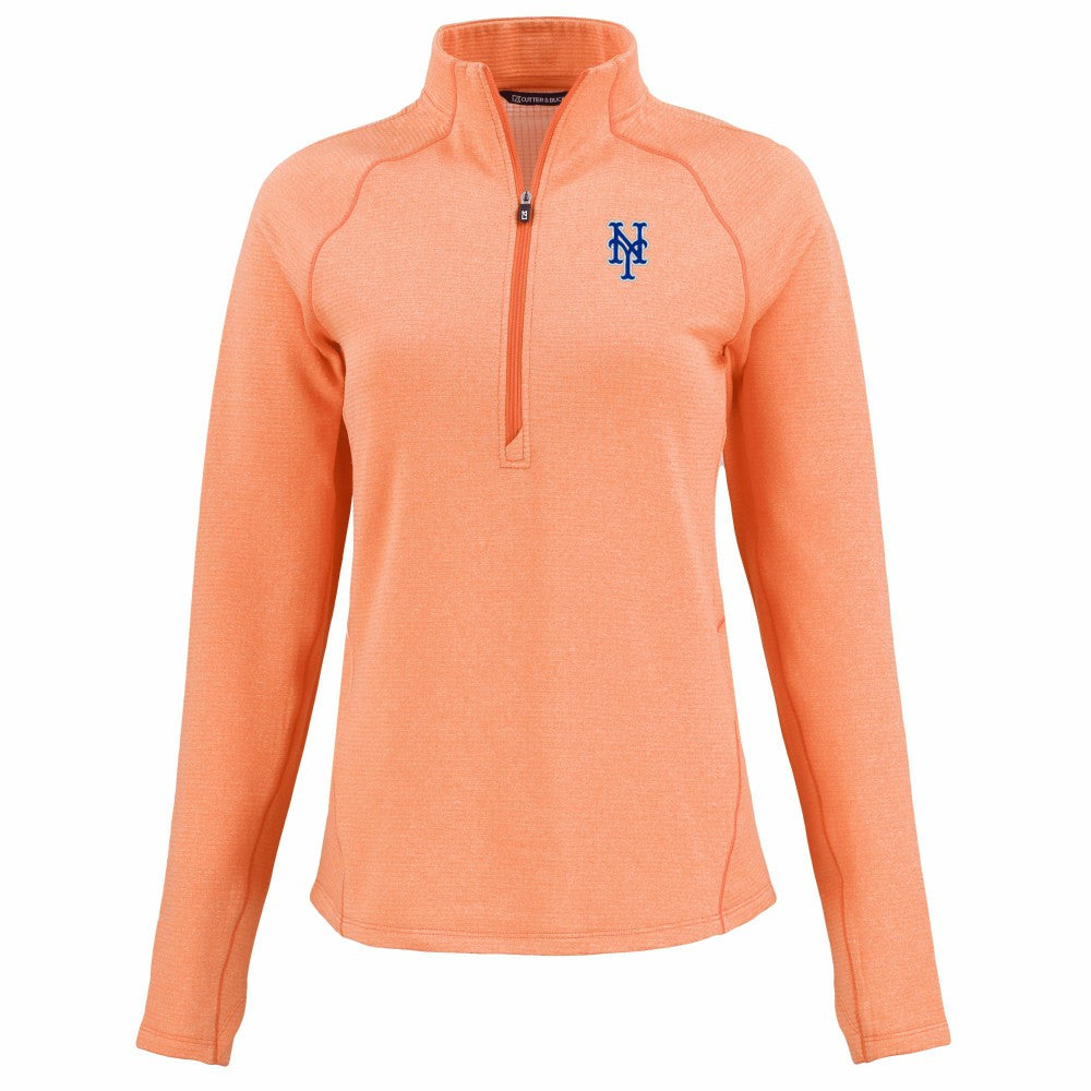 New York Mets Cutter & Buck Women's Peshastin Eco Fleece Recycled Raglan Half-Zip Top - Heather Orange