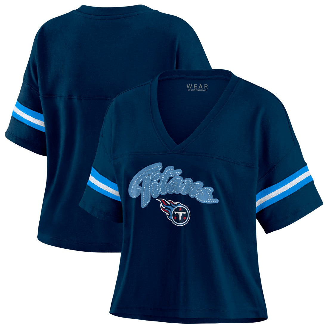 Tennessee Titans WEAR by Erin Andrews Women's Plus Size Color Block Boxy T-Shirt - Navy/White online
