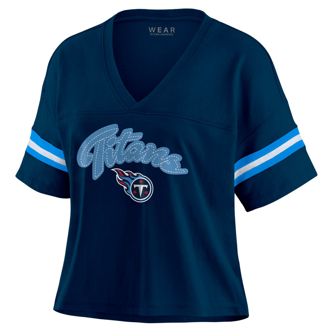 Tennessee Titans WEAR by Erin Andrews Women's Plus Size Color Block Boxy T-Shirt - Navy/White online