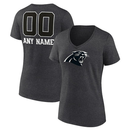 Carolina Panthers Women's Personalized Name & Number Monochrome V-Neck Long Sleeve T-Shirt - Charcoal for sale