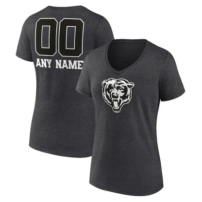 Chicago Bears Women's Personalized Name & Number Monochrome V-Neck Long Sleeve T-Shirt - Charcoal discount