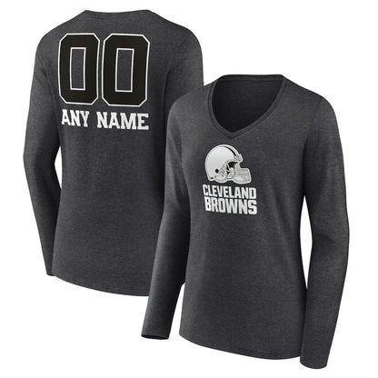 Cleveland Browns Women's Personalized Name & Number Monochrome V-neck T-Shirt - Charcoal online