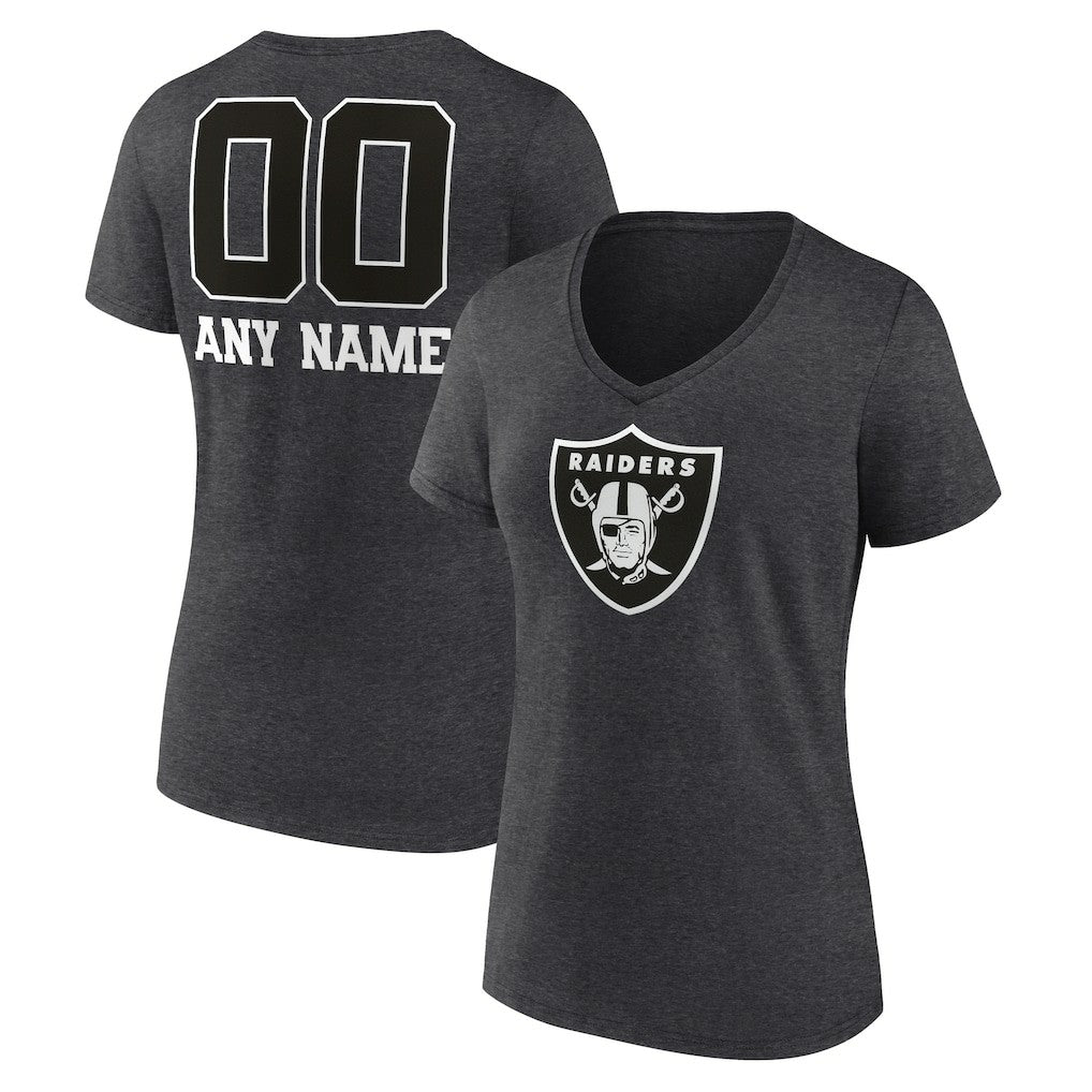 Las Vegas Raiders Women's Personalized Name & Number Monochrome V-Neck Long Sleeve T-Shirt - Charcoal cheap