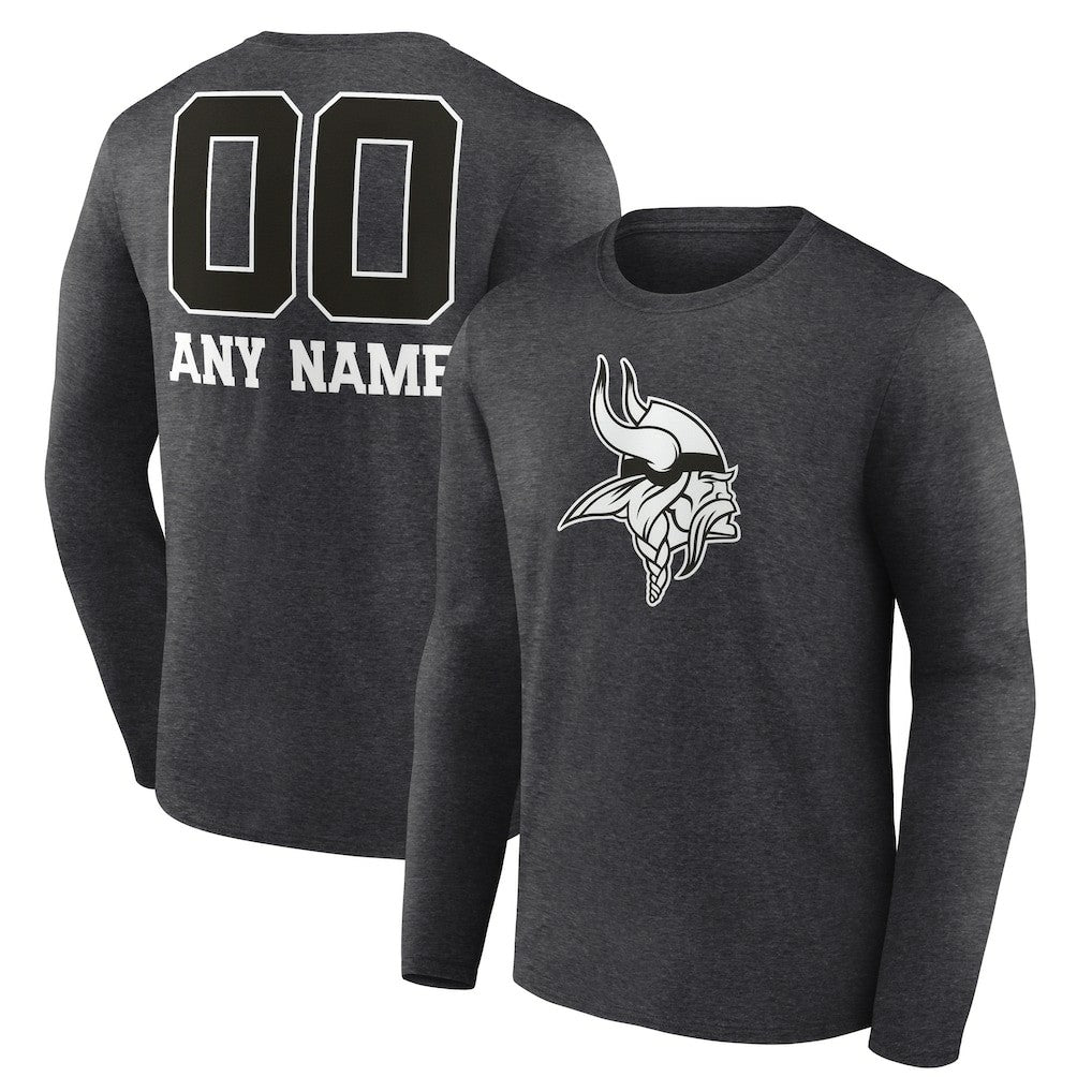 Minnesota Vikings Personalized Name & Number Monochrome Long Sleeve T-Shirt - Charcoal discount