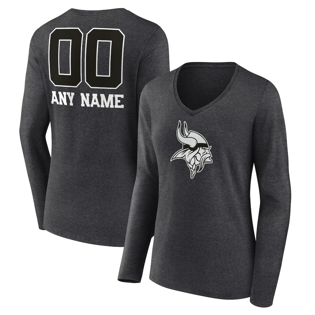 Minnesota Vikings Women's Personalized Name & Number Monochrome V-neck T-Shirt - Charcoal online