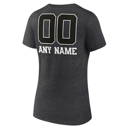 New England Patriots Women's Personalized Name & Number Monochrome V-Neck Long Sleeve T-Shirt - Charcoal on sale