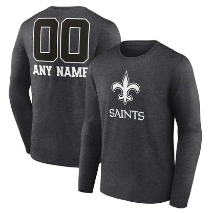 New Orleans Saints Personalized Name & Number Monochrome Long Sleeve T-Shirt - Charcoal outlet