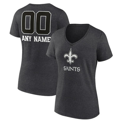 New Orleans Saints Women's Personalized Name & Number Monochrome V-Neck Long Sleeve T-Shirt - Charcoal for sale