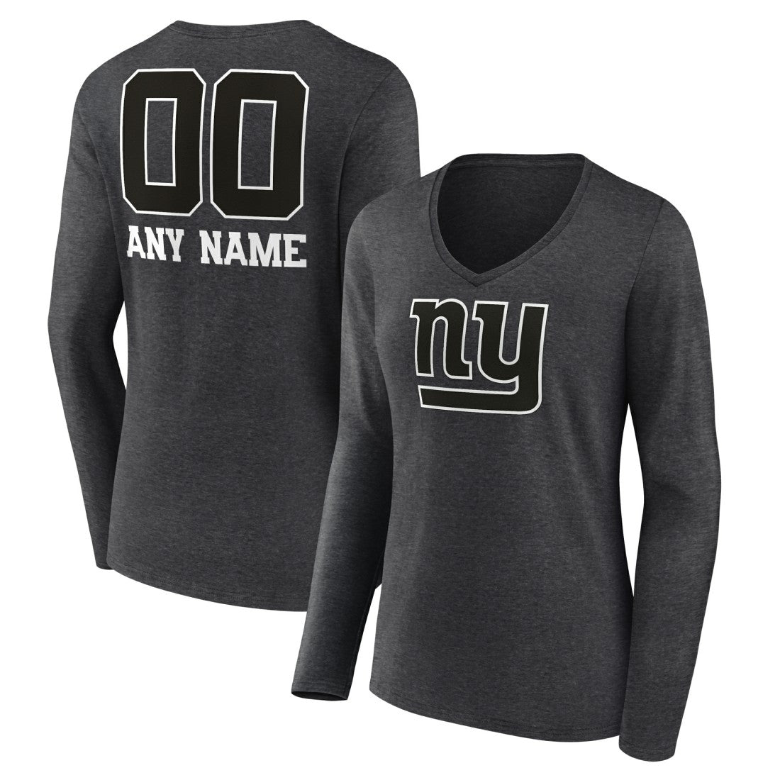 New York Giants Women's Personalized Name & Number Monochrome V-neck T-Shirt - Charcoal on sale