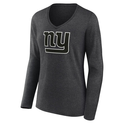 New York Giants Women's Personalized Name & Number Monochrome V-neck T-Shirt - Charcoal on sale