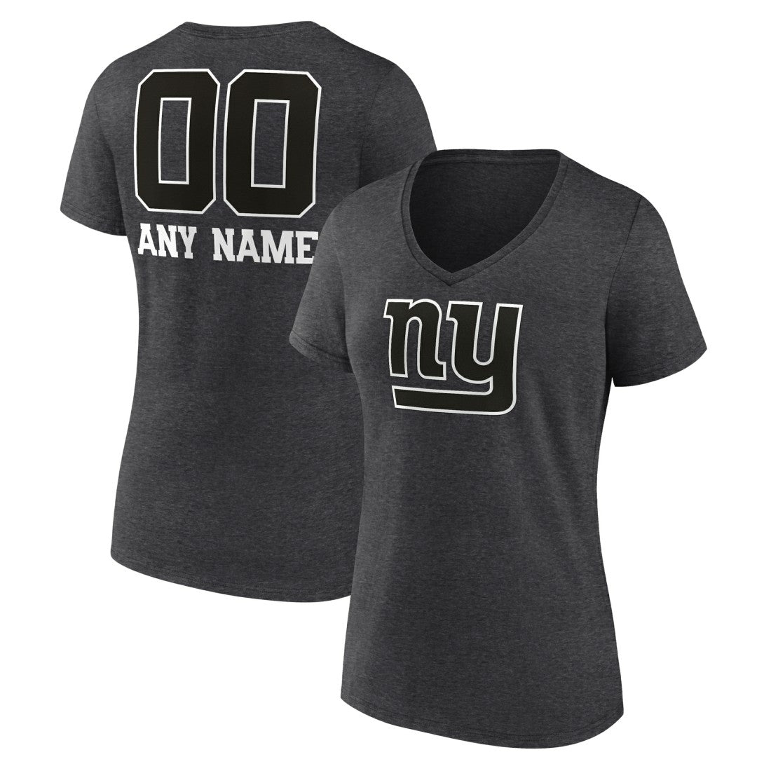 New York Giants Women's Personalized Name & Number Monochrome V-Neck Long Sleeve T-Shirt - Charcoal for sale
