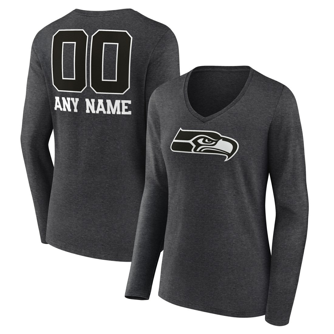 Seattle Seahawks Women's Personalized Name & Number Monochrome V-neck T-Shirt - Charcoal online