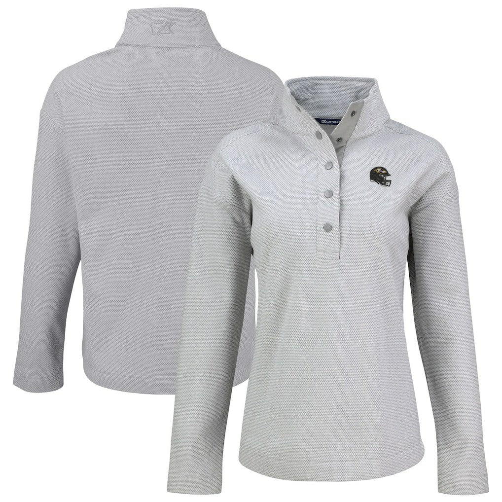 Baltimore Ravens Cutter & Buck Women's Hunts Point Eco Half-Snap Sweatshirt - Gray for sale