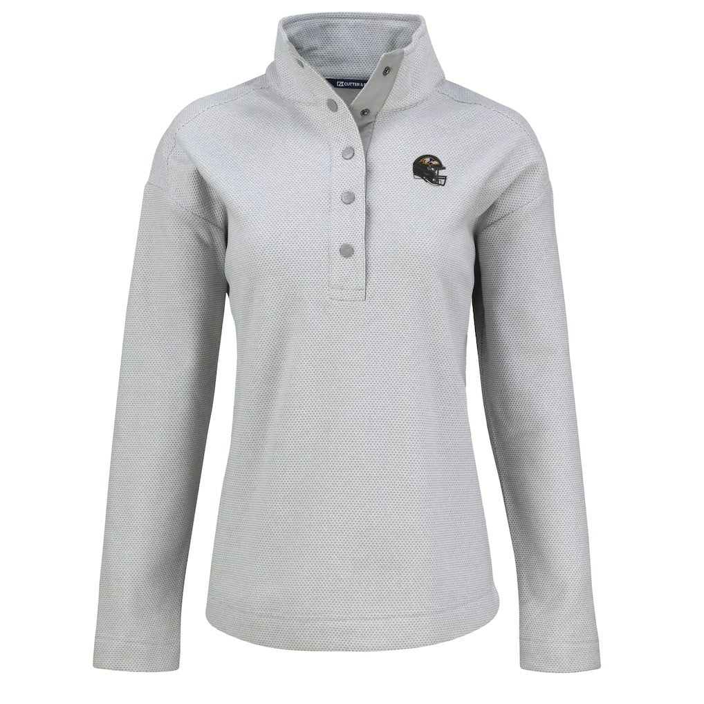 Baltimore Ravens Cutter & Buck Women's Hunts Point Eco Half-Snap Sweatshirt - Gray for sale