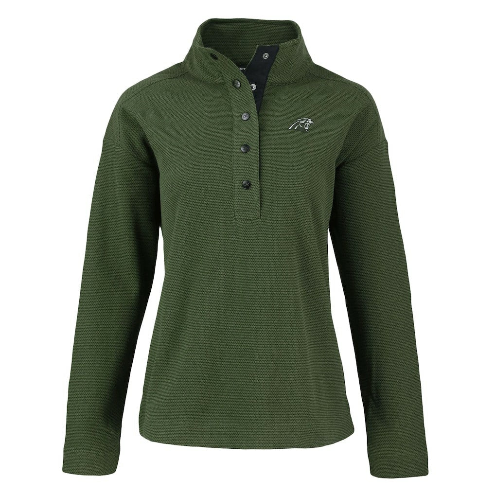 Carolina Panthers Cutter & Buck Women's Hunts Point Eco Half-Snap Sweatshirt - Green for sale