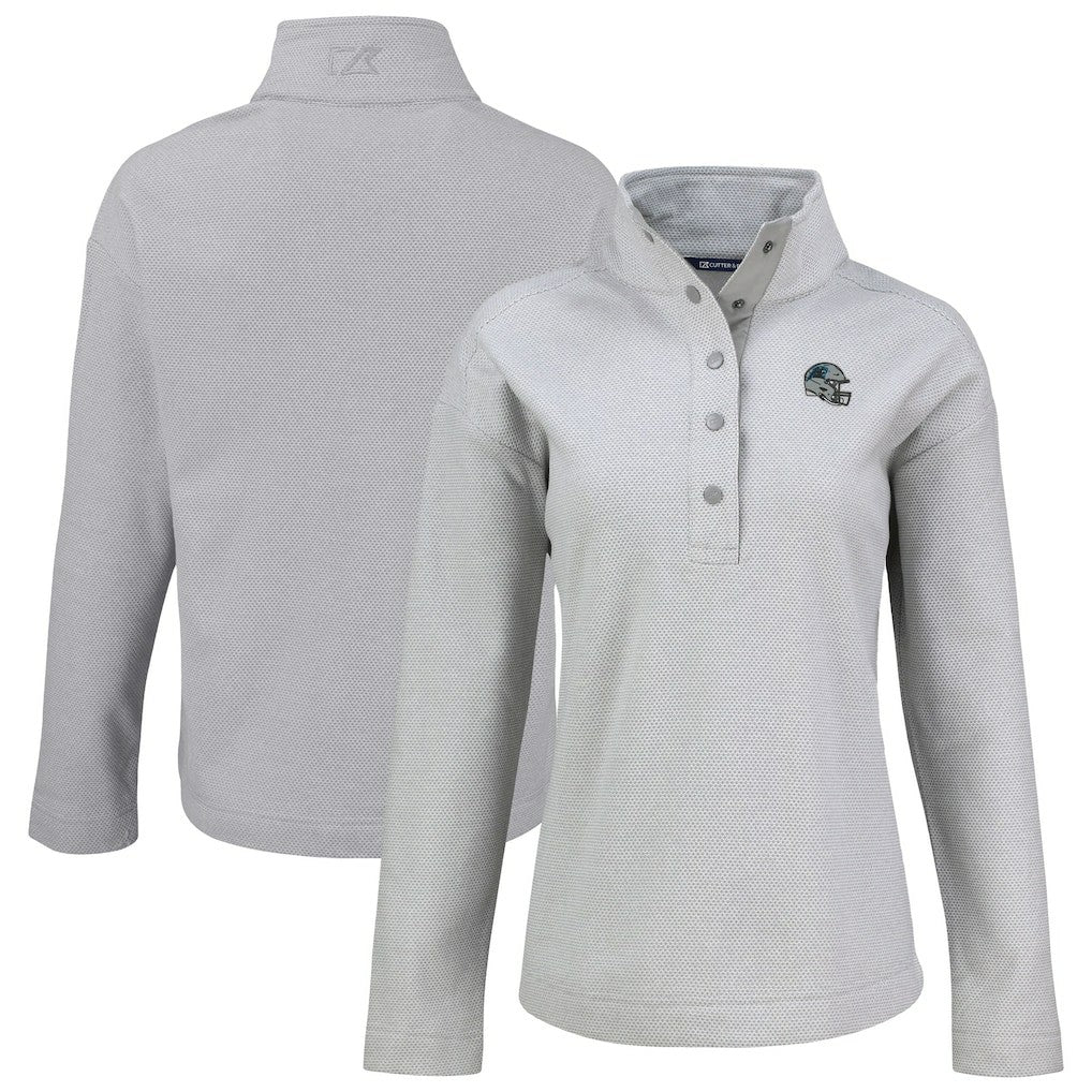 Carolina Panthers Cutter & Buck Women's Hunts Point Eco Half-Snap Sweatshirt - Gray on sale