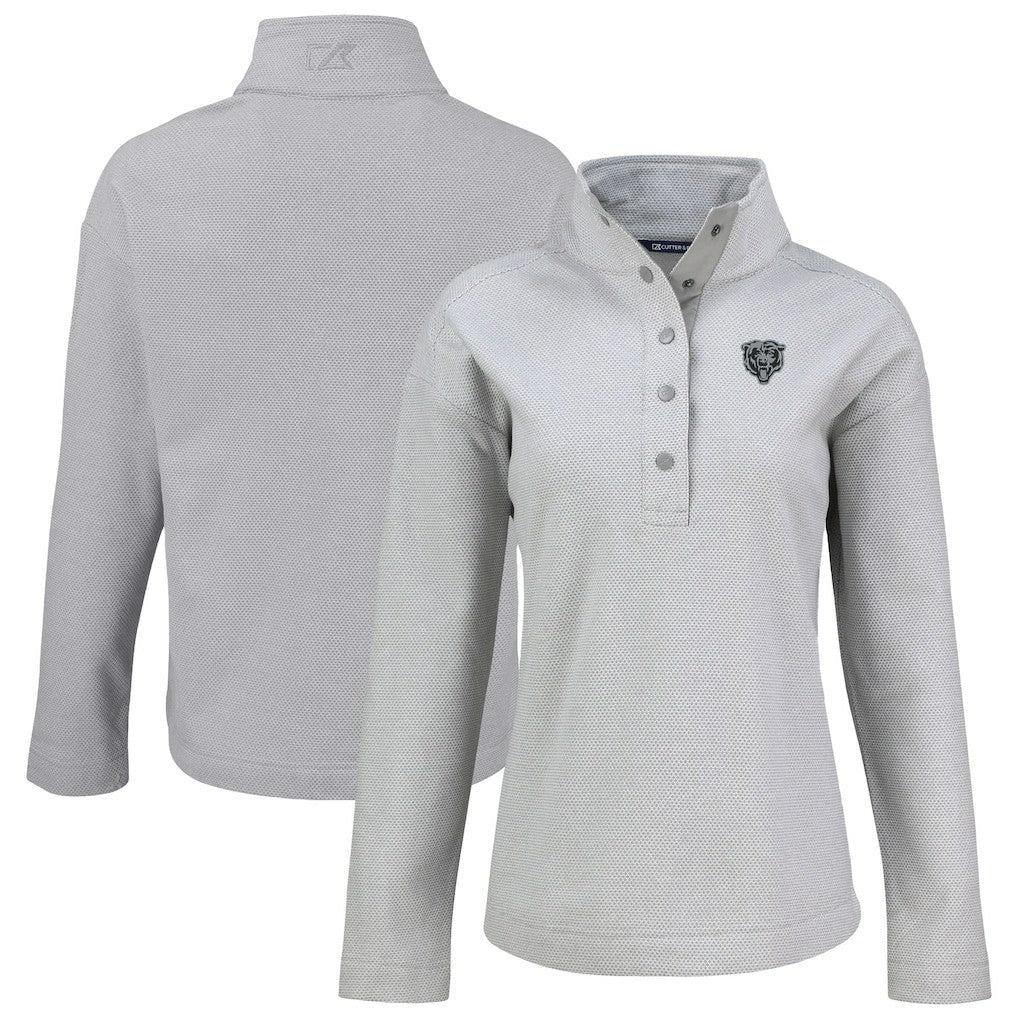 Chicago Bears Cutter & Buck Women's Hunts Point Eco Half-Snap Sweatshirt - Gray for sale