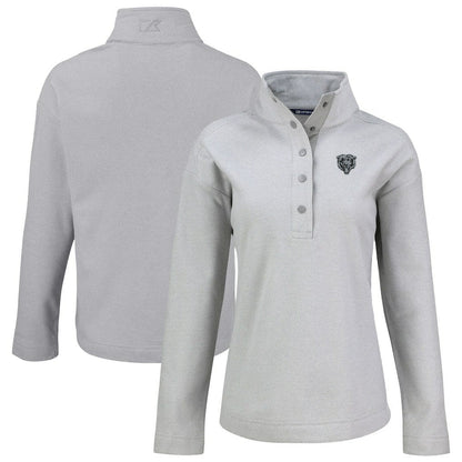 Chicago Bears Cutter & Buck Women's Hunts Point Eco Half-Snap Sweatshirt - Gray for sale