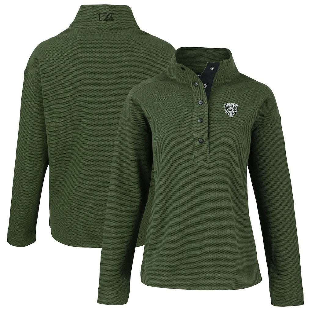 Chicago Bears Cutter & Buck Women's Hunts Point Eco Half-Snap Sweatshirt - Green online