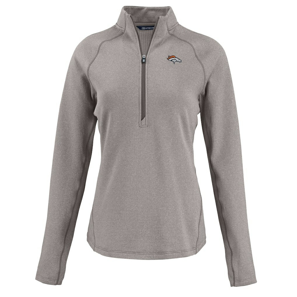 Denver Broncos Cutter & Buck Women's Peshastin Eco Fleece Recycled Tri-Blend Raglan Half-Zip Jacket - Heather Gray outlet