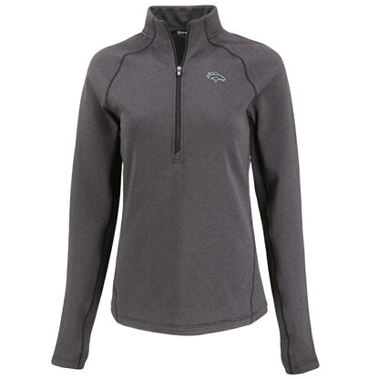 Denver Broncos Cutter & Buck Women's Peshastin Eco Fleece Recycled Tri-Blend Raglan Half-Zip Jacket - Heather Black online