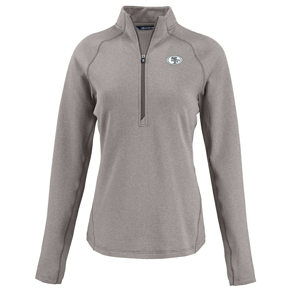 San Francisco 49ers Cutter & Buck Women's Peshastin Eco Fleece Recycled Tri-Blend Raglan Half-Zip Jacket - Heather Gray online
