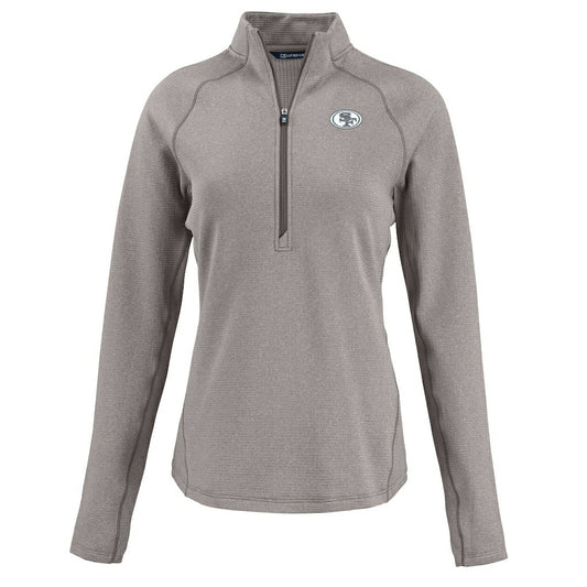 San Francisco 49ers Cutter & Buck Women's Peshastin Eco Fleece Recycled Tri-Blend Raglan Half-Zip Jacket - Heather Gray online