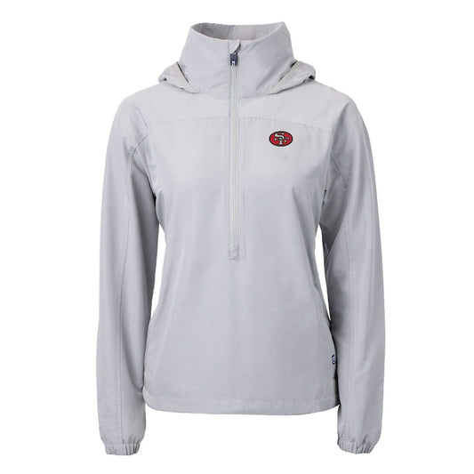 San Francisco 49ers Cutter & Buck Women's Charter Eco Recycled Half-Zip Hooded Anorak Jacket - Gray for sale