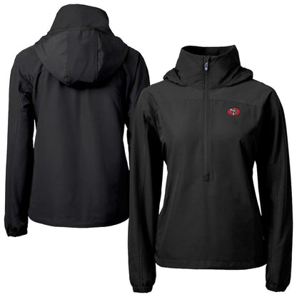 San Francisco 49ers Cutter & Buck Women's Charter Eco Recycled Half-Zip Hooded Anorak Jacket - Black online
