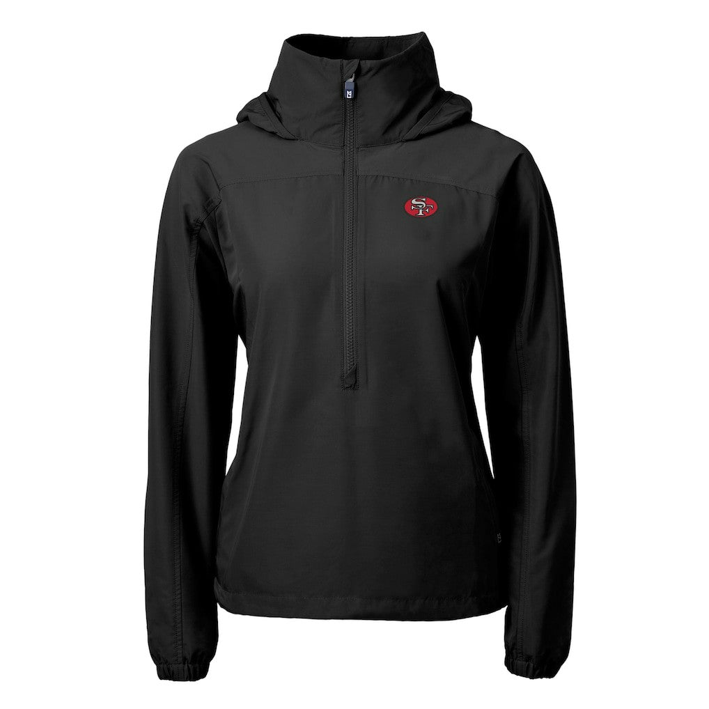 San Francisco 49ers Cutter & Buck Women's Charter Eco Recycled Half-Zip Hooded Anorak Jacket - Black online