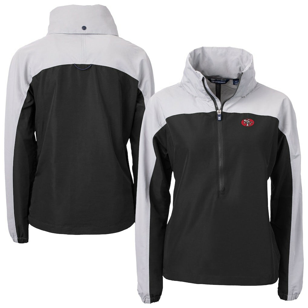 San Francisco 49ers Cutter & Buck Women's Charter Eco Recycled Half-Zip Hooded Anorak Jacket - Black outlet