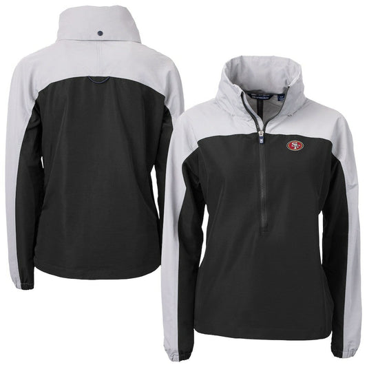 San Francisco 49ers Cutter & Buck Women's Charter Eco Recycled Half-Zip Hooded Anorak Jacket - Black sale