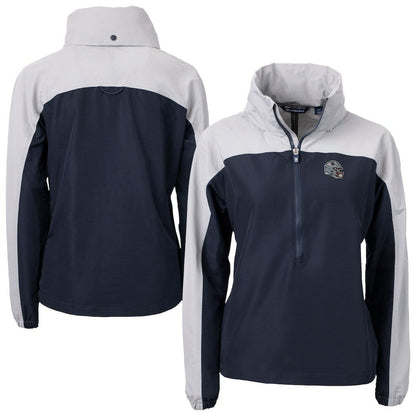 New England Patriots Cutter & Buck Women's Charter Eco Recycled Half-Zip Hooded Anorak Jacket - Navy outlet