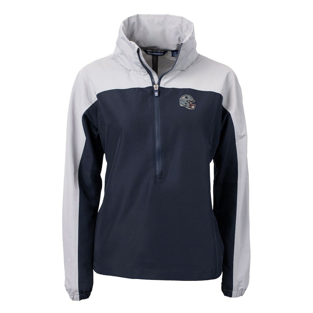 New England Patriots Cutter & Buck Women's Charter Eco Recycled Half-Zip Hooded Anorak Jacket - Navy outlet