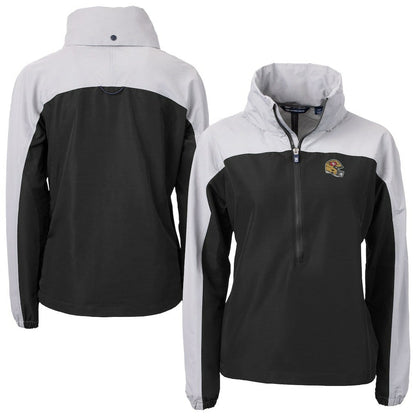 San Francisco 49ers Cutter & Buck Women's Charter Eco Recycled Half-Zip Hooded Anorak Jacket - Black for sale